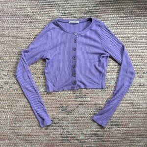 Reformation Purple Ribbed Cardigan